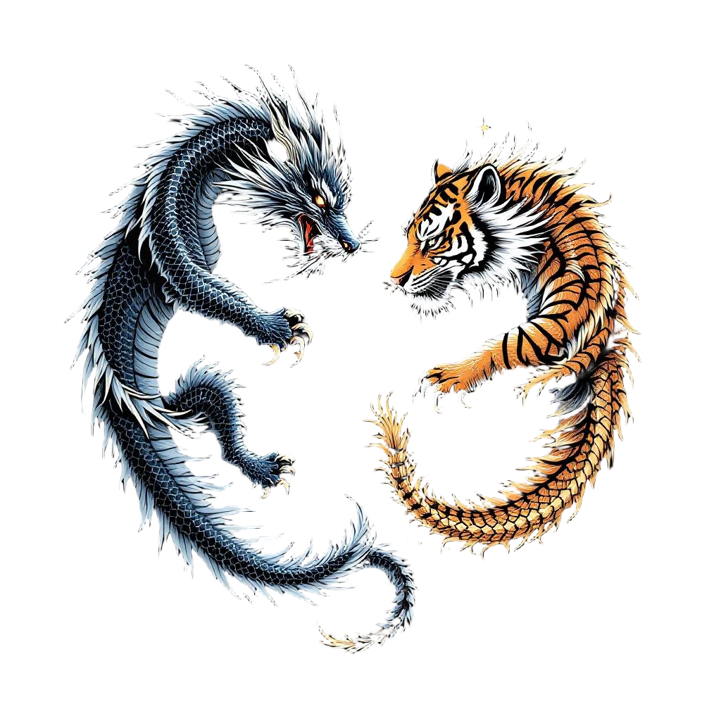 A dragon and tiger forming a yin-yang symbol, Eastern philosophy, balance of opp