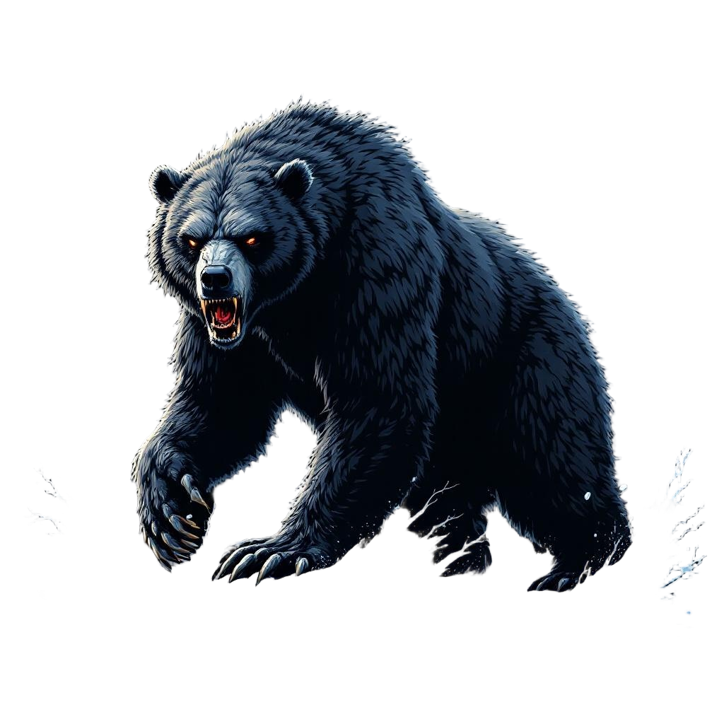 A dire bear from the Ice Age, massive and terrifying, standing on hind legs, pre