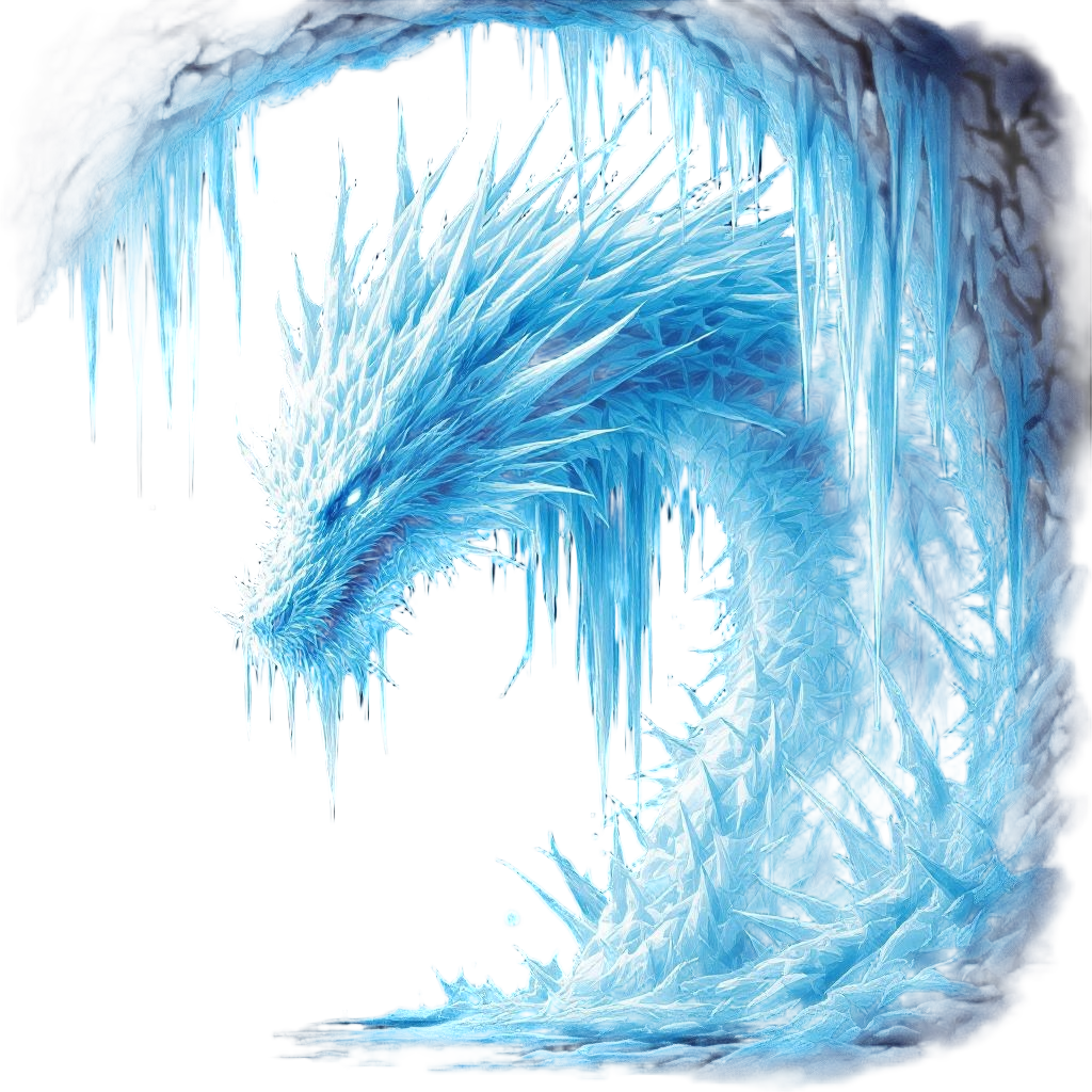A Dragon Made of Icicles Hanging From a Cave Ceiling