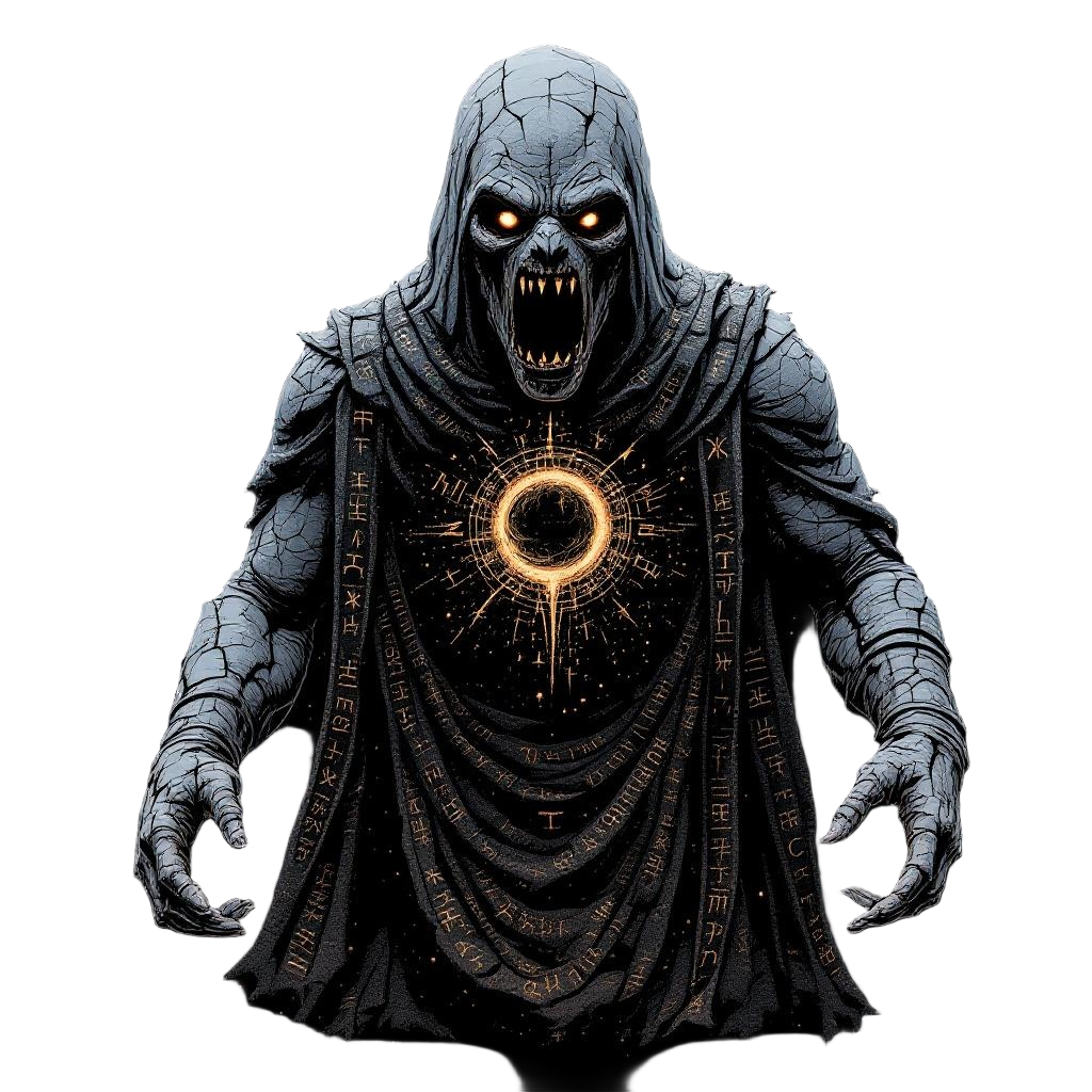 An ancient stone golem cracking open its eyes for the first time in millennia, r