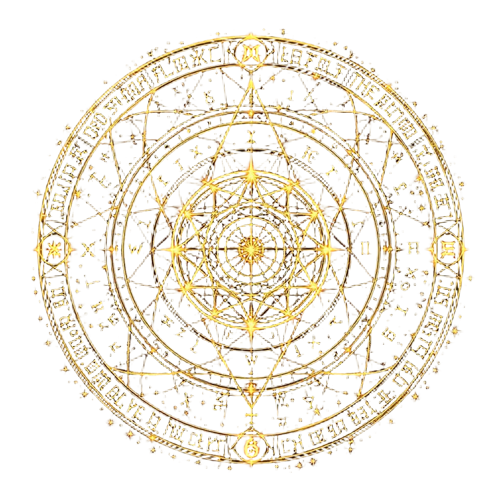 A complex arcane magic circle with glowing runes and symbols, mystic energy swir