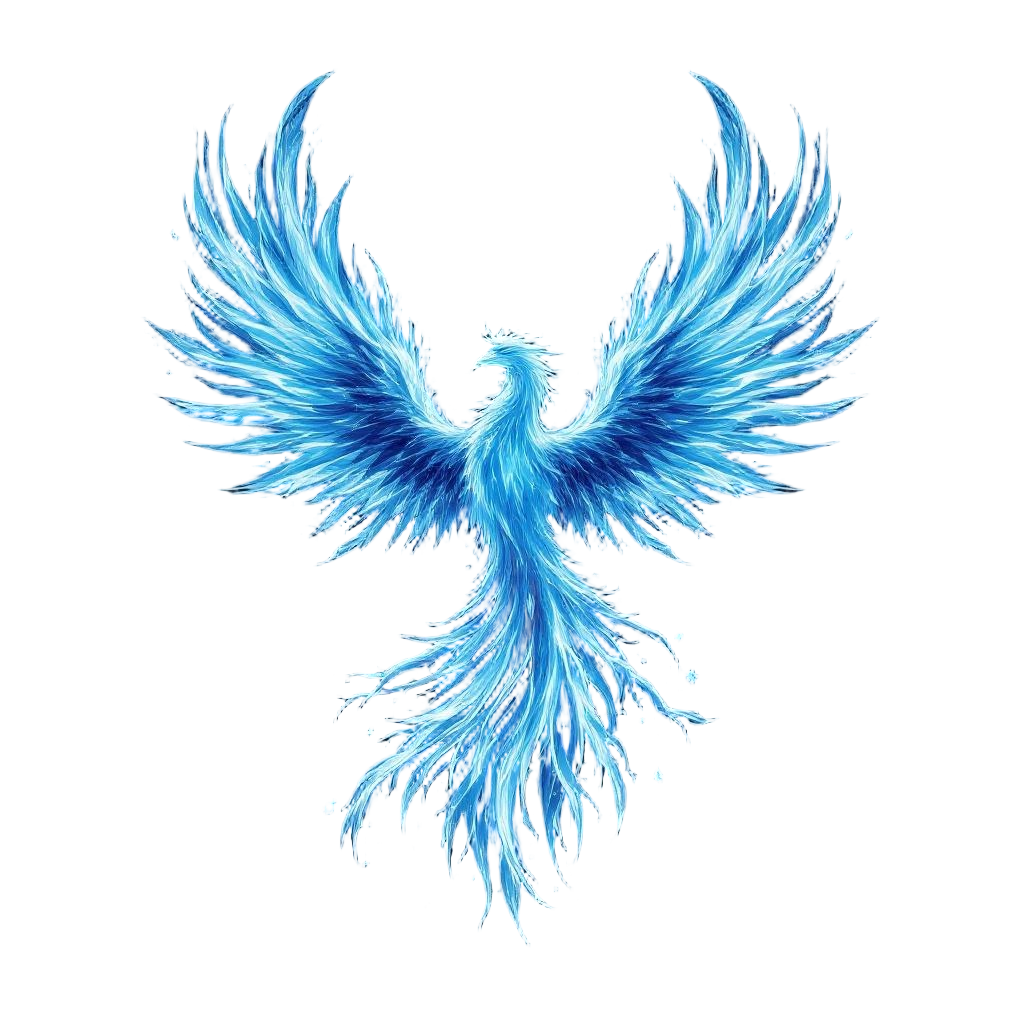 A phoenix made of ice and frost, cold blue flames, rebirth through freezing inst
