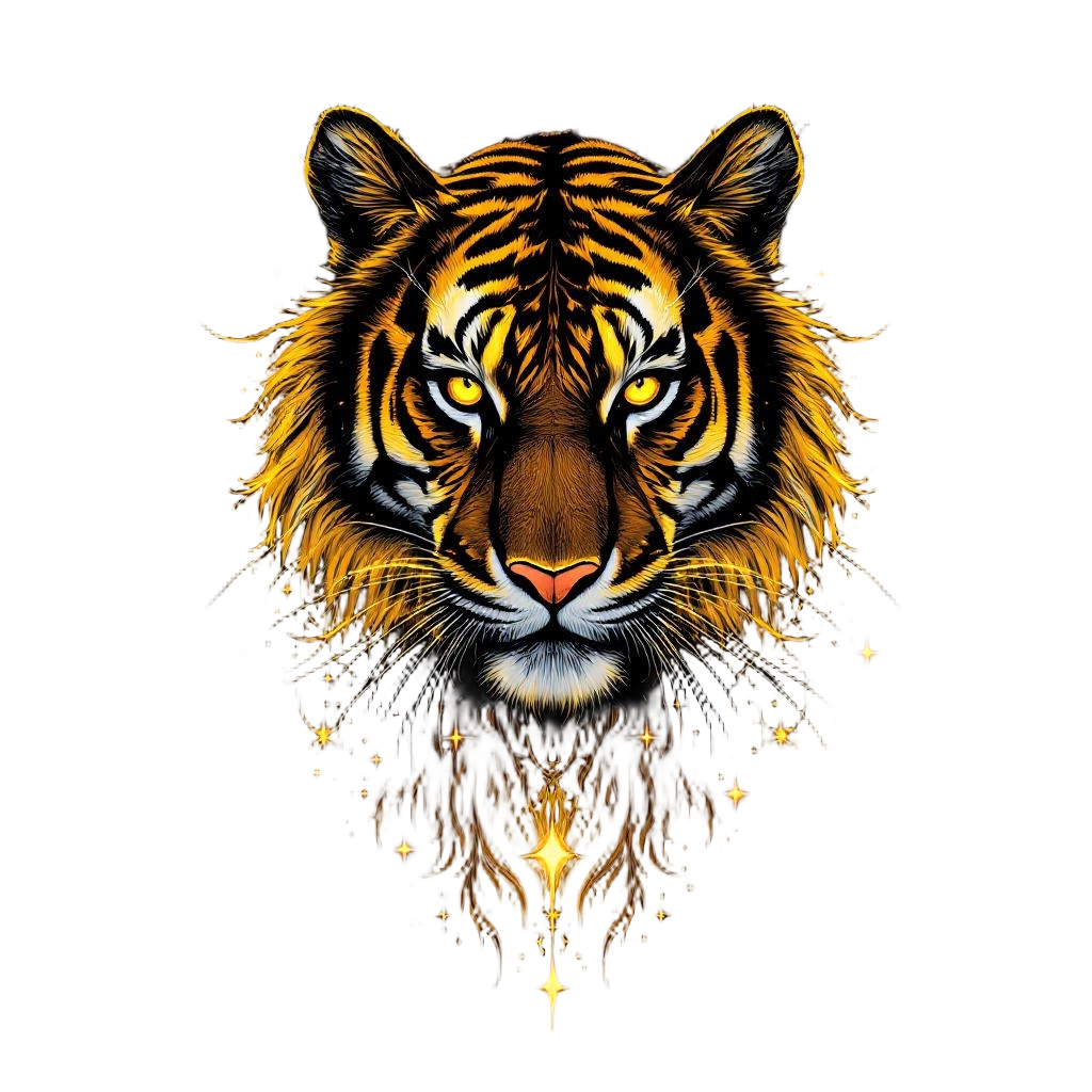 A majestic golden Bengal tiger with supernatural glow, jungle king, regal power 