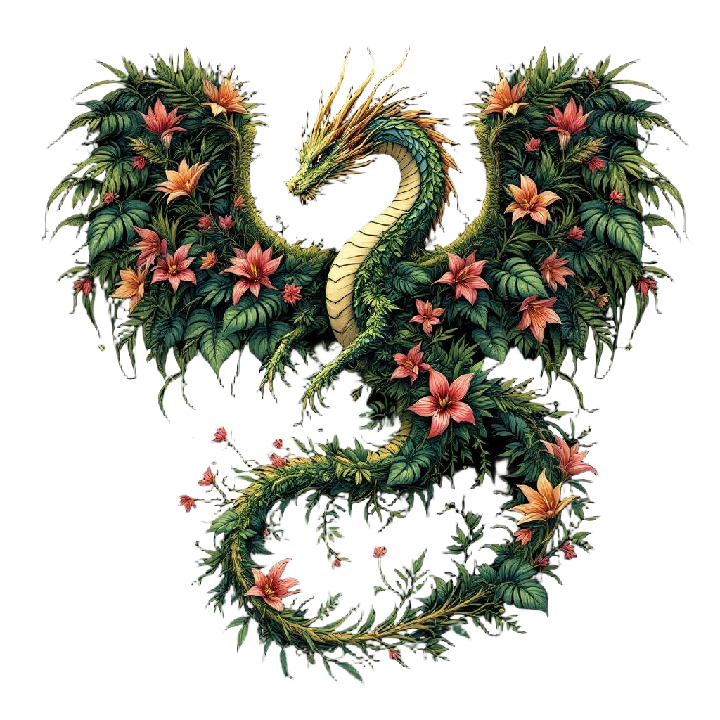 A Dragon with Wings Made of Tropical Vines and Flowers