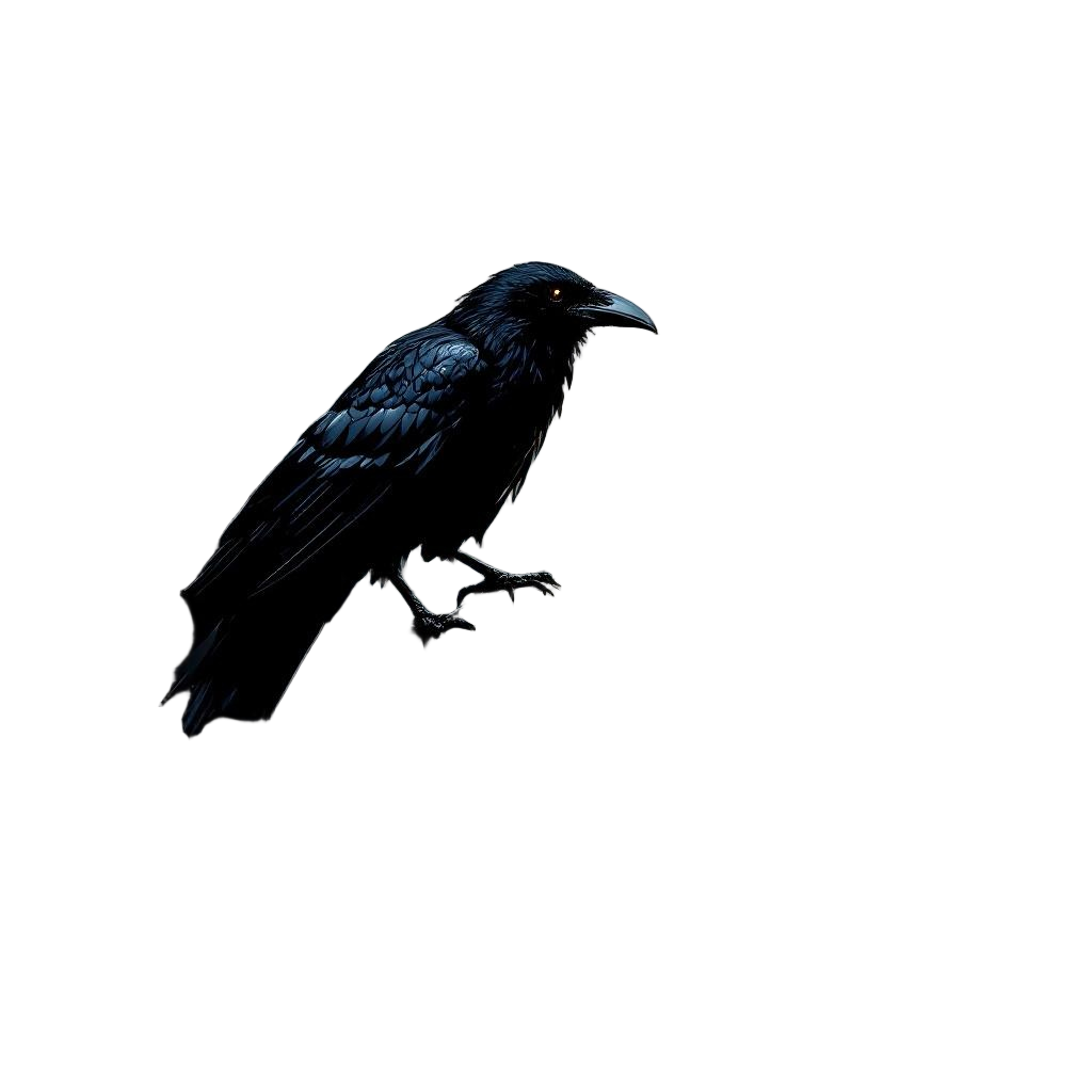 A raven perched on a human skull at midnight, single candle flickering, Edgar Al