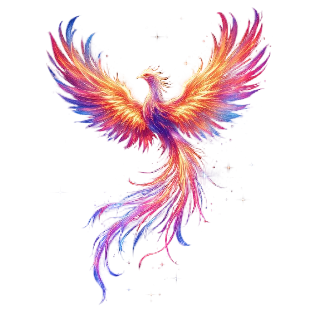 A phoenix with wings made of colorful nebulae, trailing stardust flames, cosmic 