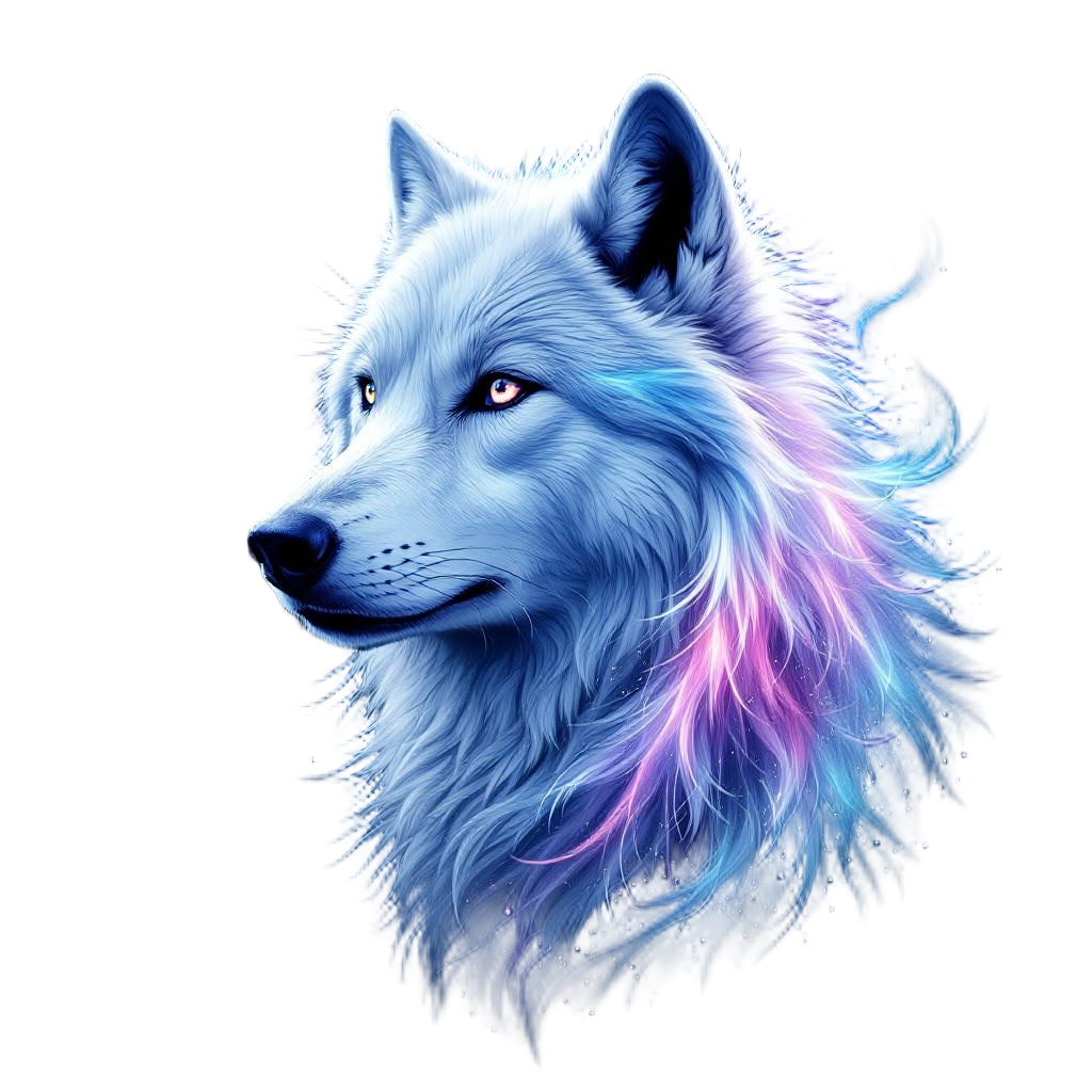 A White Wolf with Northern Lights Aurora Flowing Through Its Fur