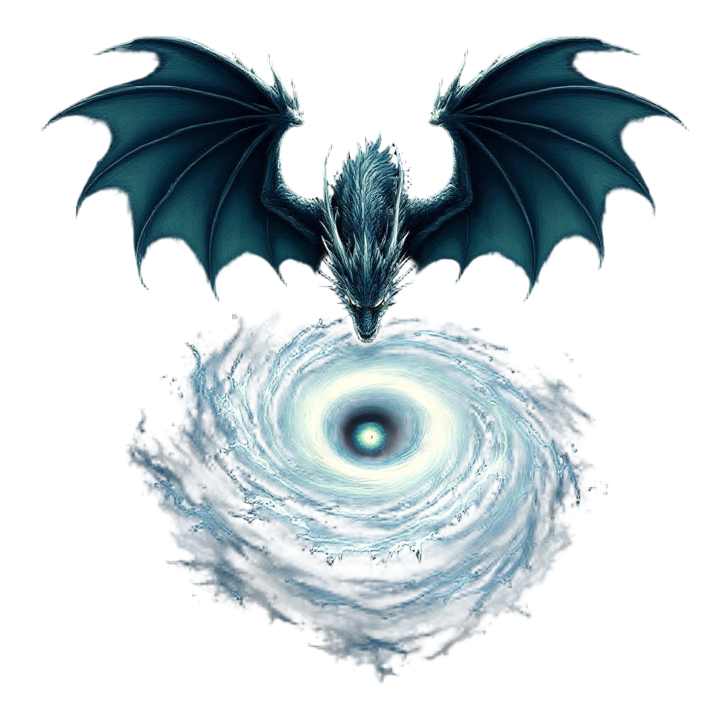 A dragon creating a massive hurricane with its wings, eye of the storm visible, 