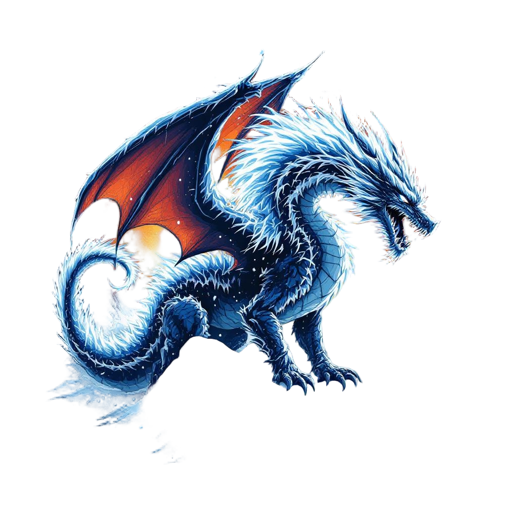 A frost wyvern breathing a devastating ice beam, everything freezing in its path