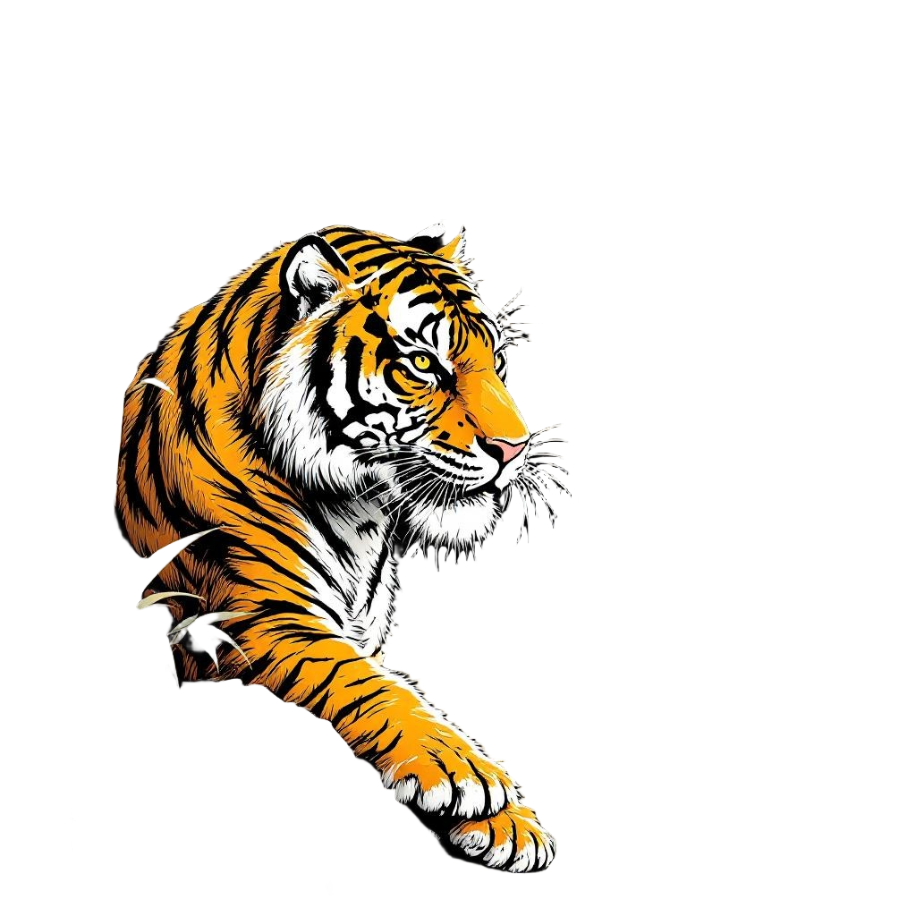 A tiger depicted in traditional Japanese scroll painting style among bamboo, sum