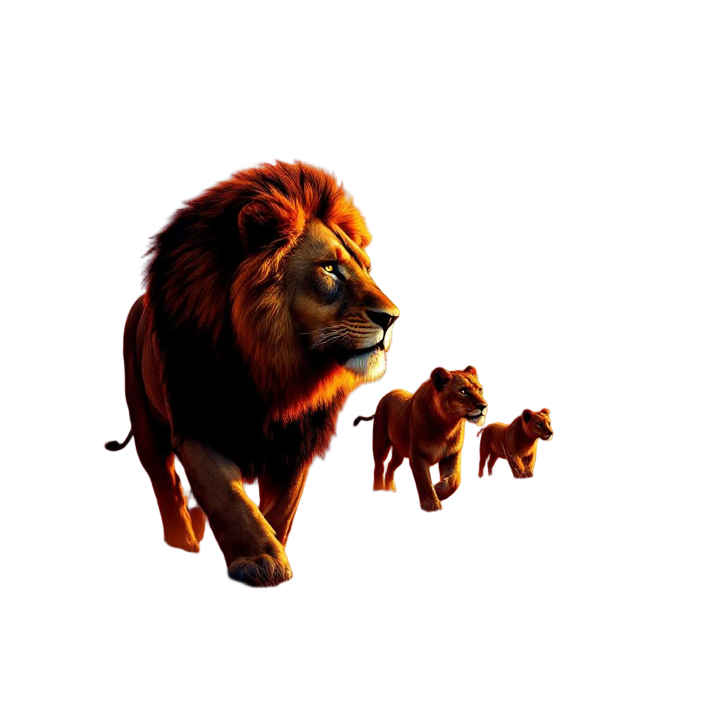 A Majestic Lion Pride Walking Across the African Savanna at Sunset