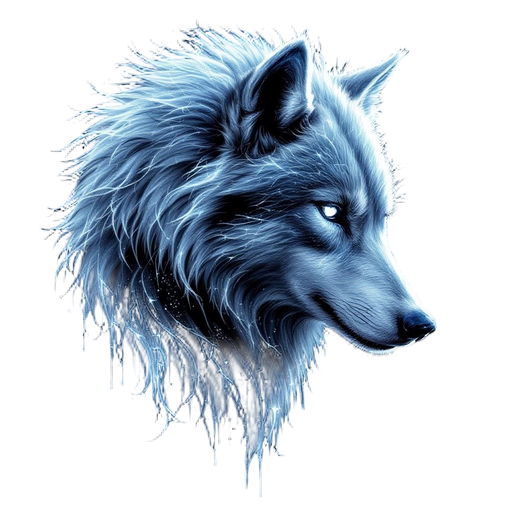 A silver wolf with moonlight flowing through its body like liquid mercury, ether