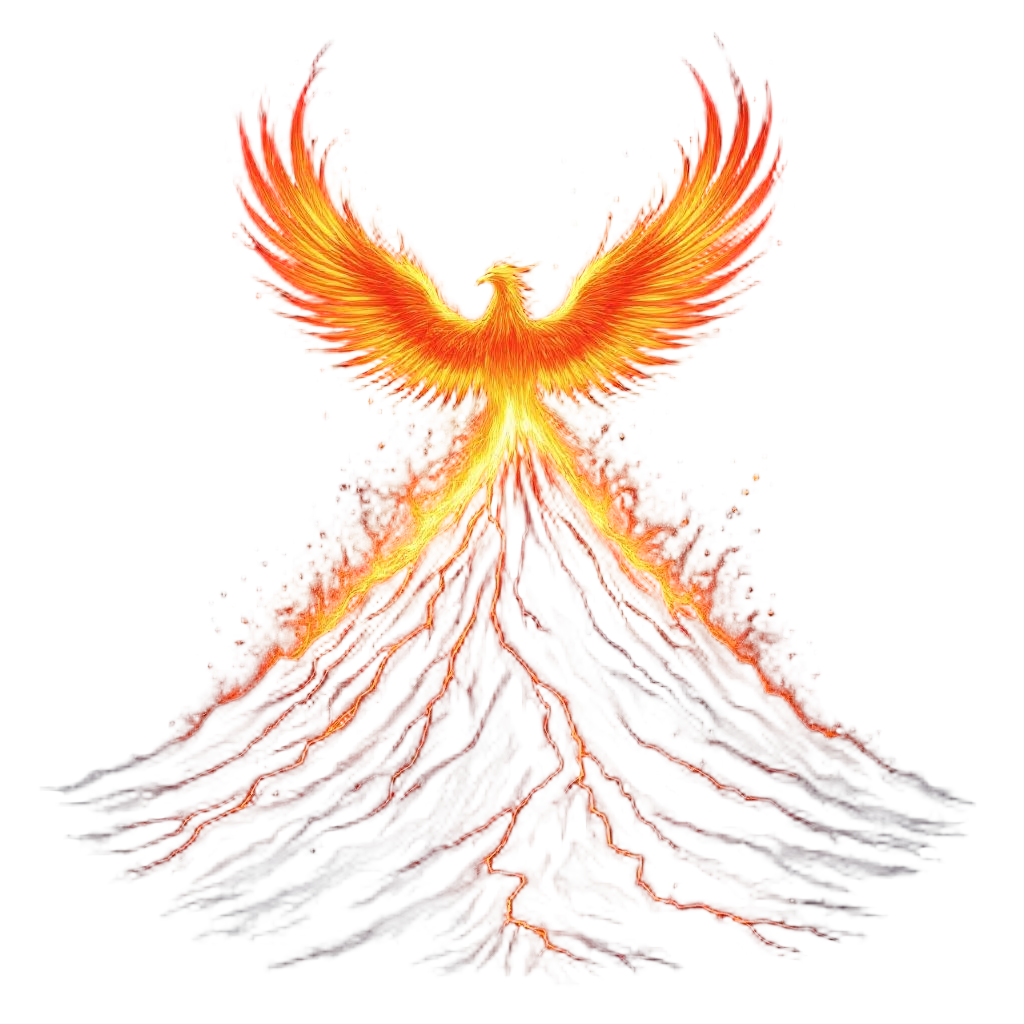 A phoenix erupting from a volcano, combining volcanic fire and phoenix rebirth, 