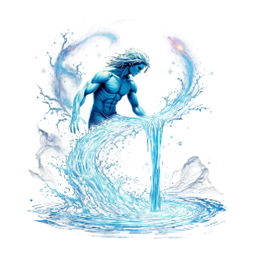 Aquarius the water bearer pouring cosmic water that becomes a galaxy river, zodi