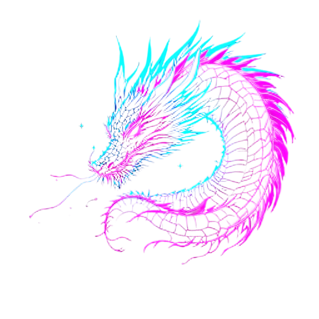 A Dragon in Retro Neon Synthwave Style