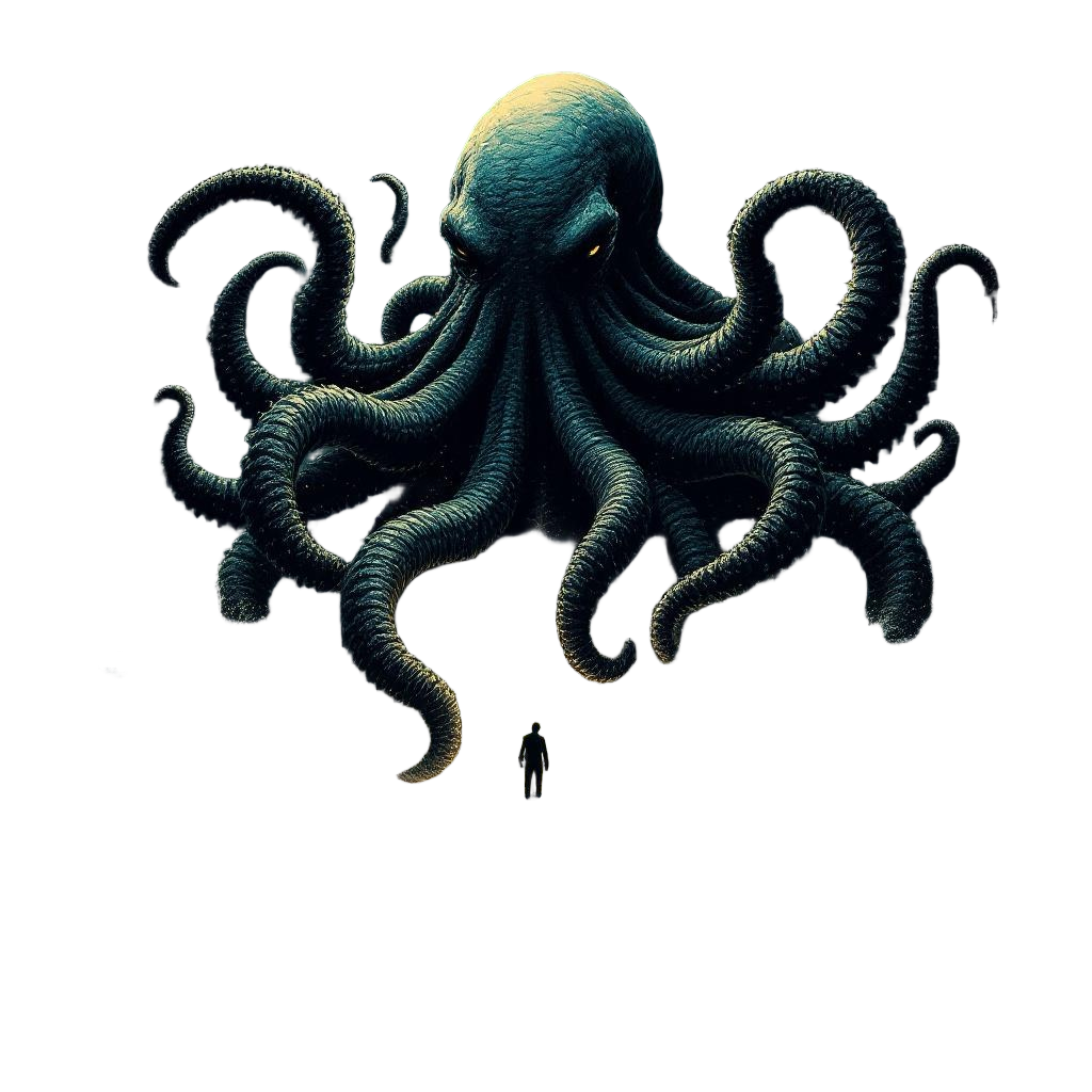 Cthulhu rising from the ocean depths, massive tentacled cosmic horror, Lovecraft