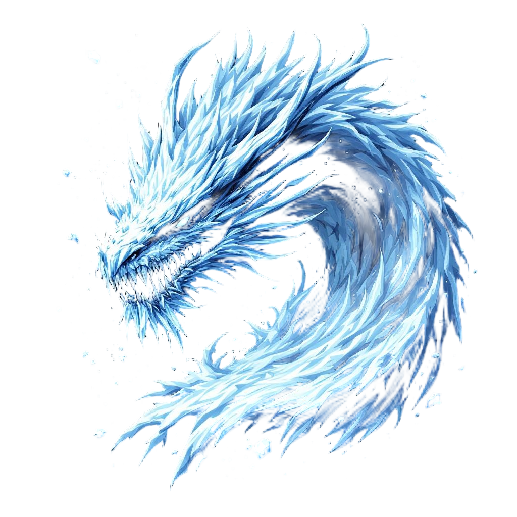 An arctic dragon with icicle teeth and frozen breath, blizzard swirling around i