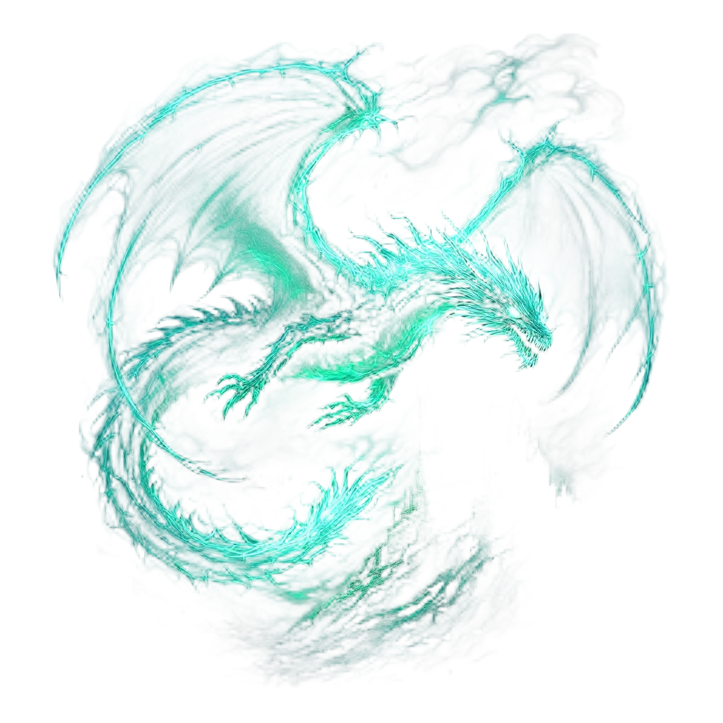 A ghostly translucent dragon flying through a haunted castle, spectral green glo