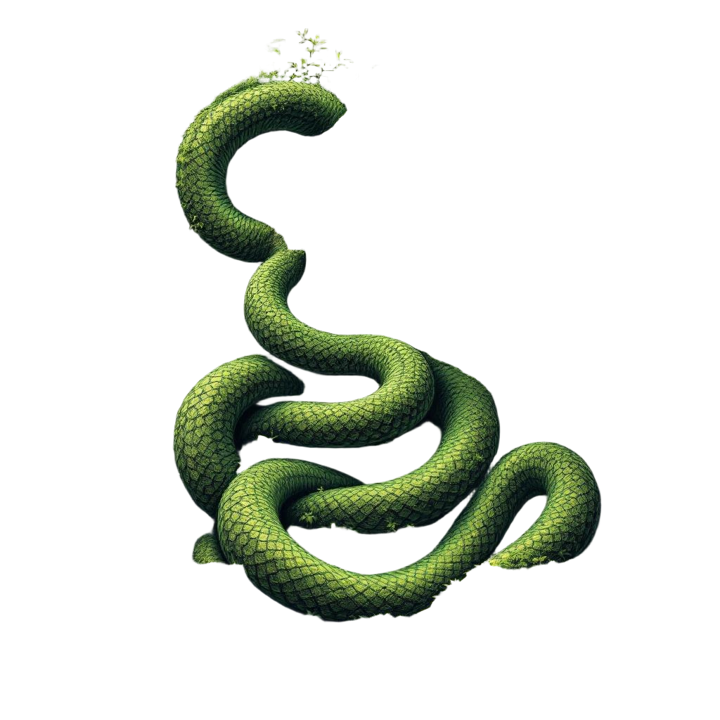 A massive serpent coiled around a jungle temple, guardian of ancient secrets, vi