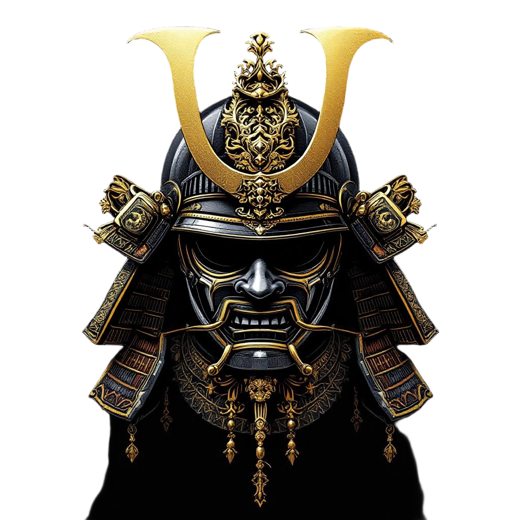 An incredibly detailed samurai kabuto helmet with ornate crest, iron and gold, J