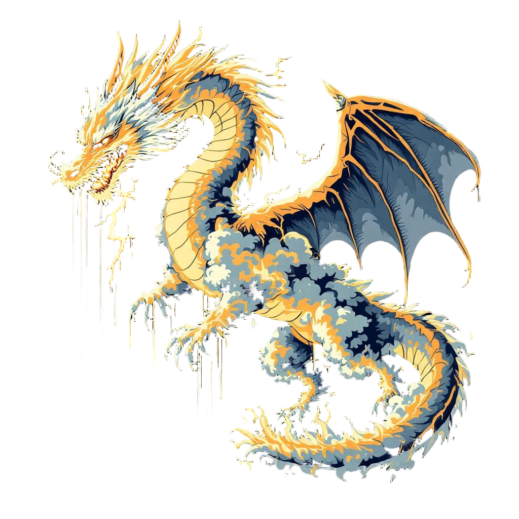 A dragon that IS a thunderstorm — body of clouds, lightning for veins, rain fall