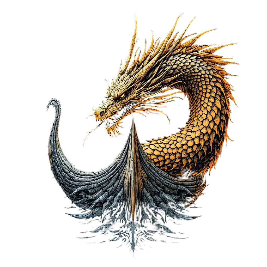 A Norse dragon coming to life from a Viking longship's prow carving, wood transf