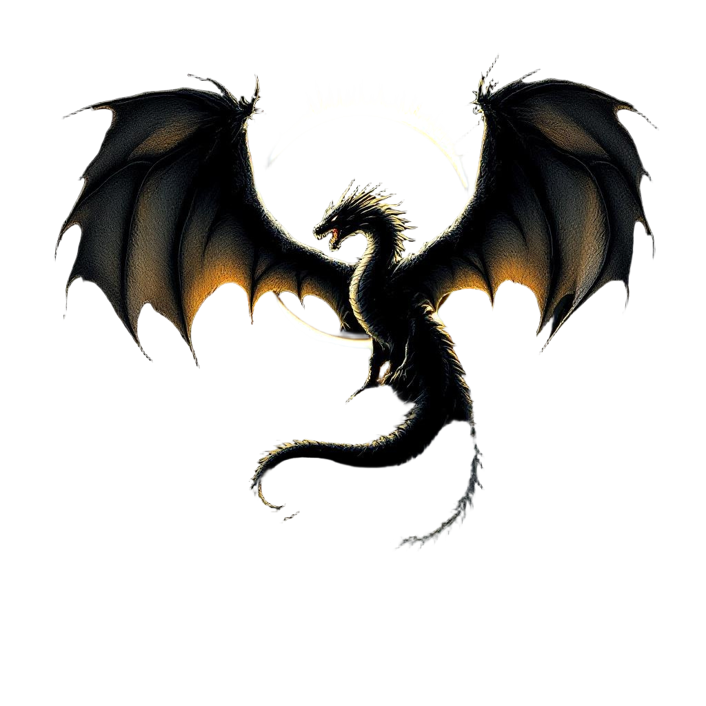 A dragon emerging during a solar eclipse, wings blocking the sun, total darkness