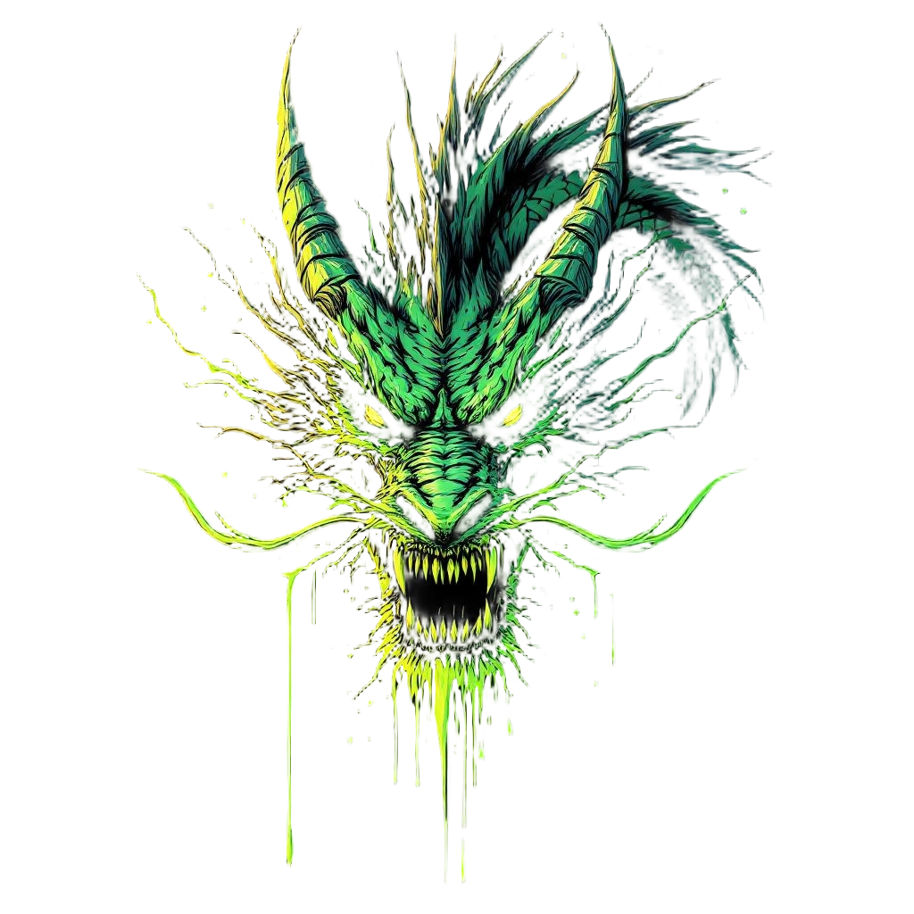 A dragon dripping with acid venom, toxic green coloring, corrosive breath, chemi