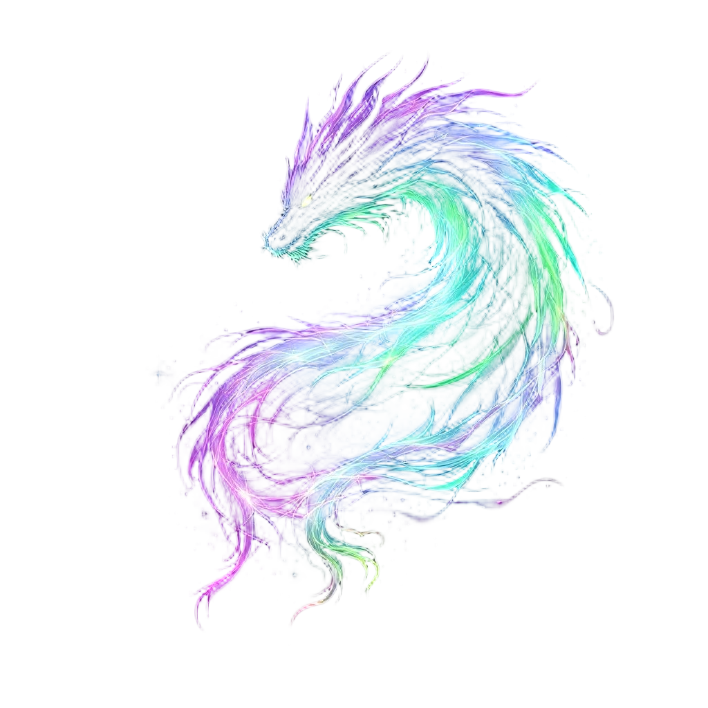 A dragon made of aurora borealis lights, flowing green and purple energy, arctic