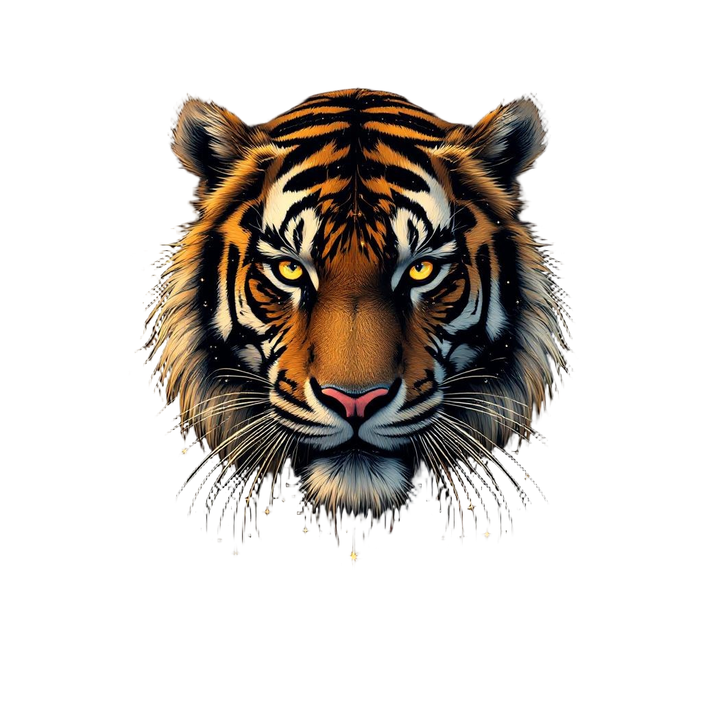 A tiger with stripes made of flowing star constellations, celestial power animal