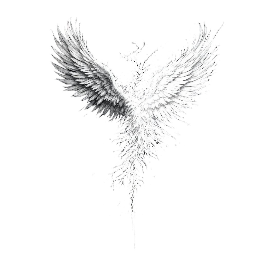 An angel with wings turning from white to black, corruption spreading, falling f