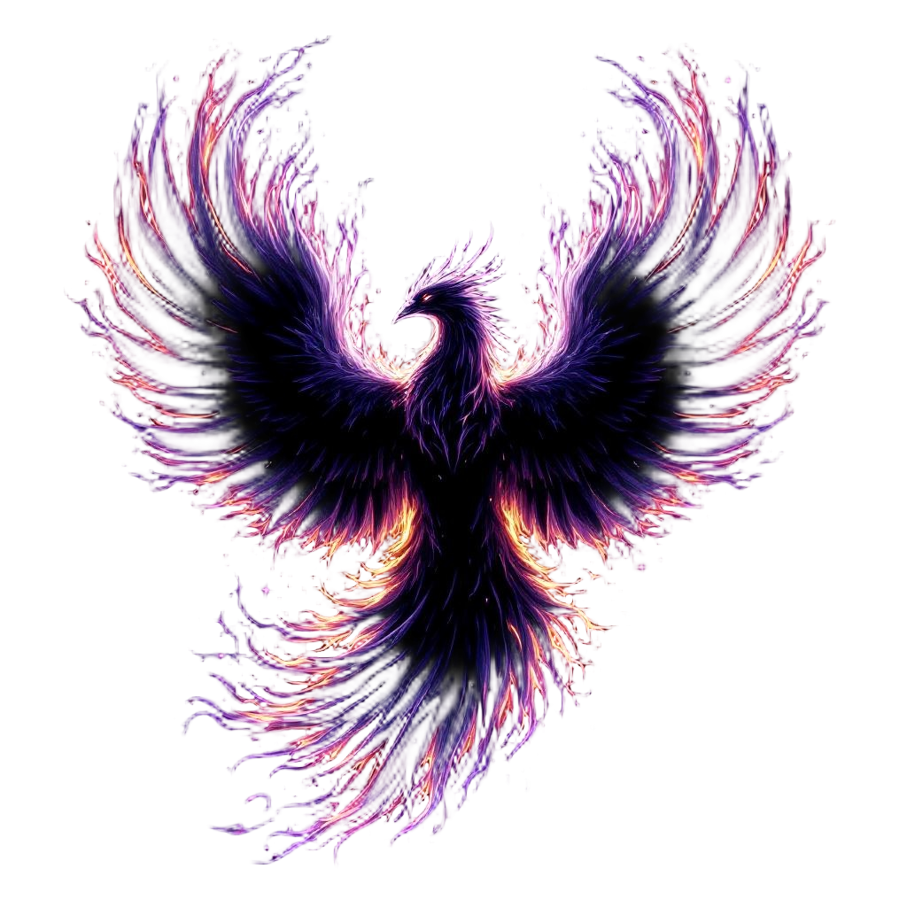 A phoenix made of dark shadow fire, black and purple flames, the anti-phoenix of