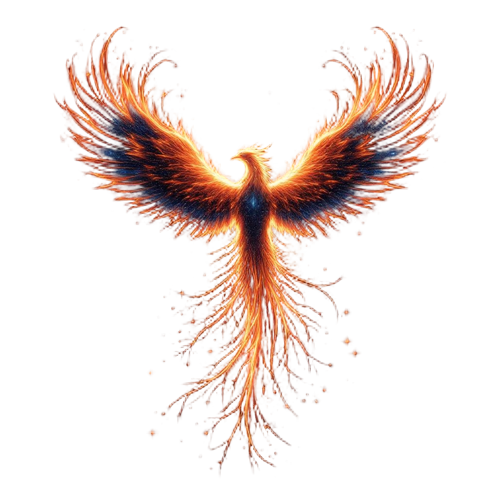 An eternal phoenix with wings spanning an entire galaxy, cosmic fire trail, univ