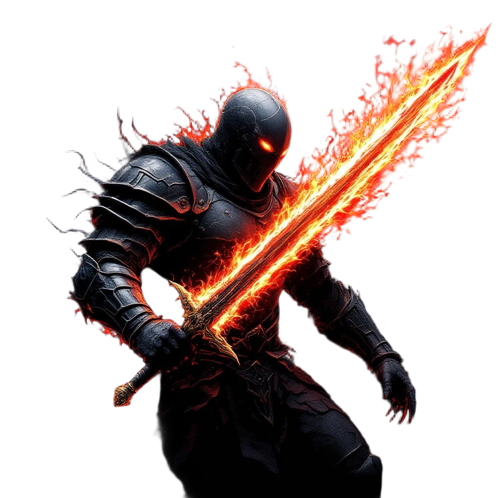 A Hell Knight in Burning Black Armor Wielding a Sword of Pure Hellfire