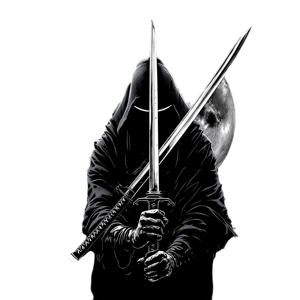 A katana master slicing the moon in half with a single perfect cut, crescent bla