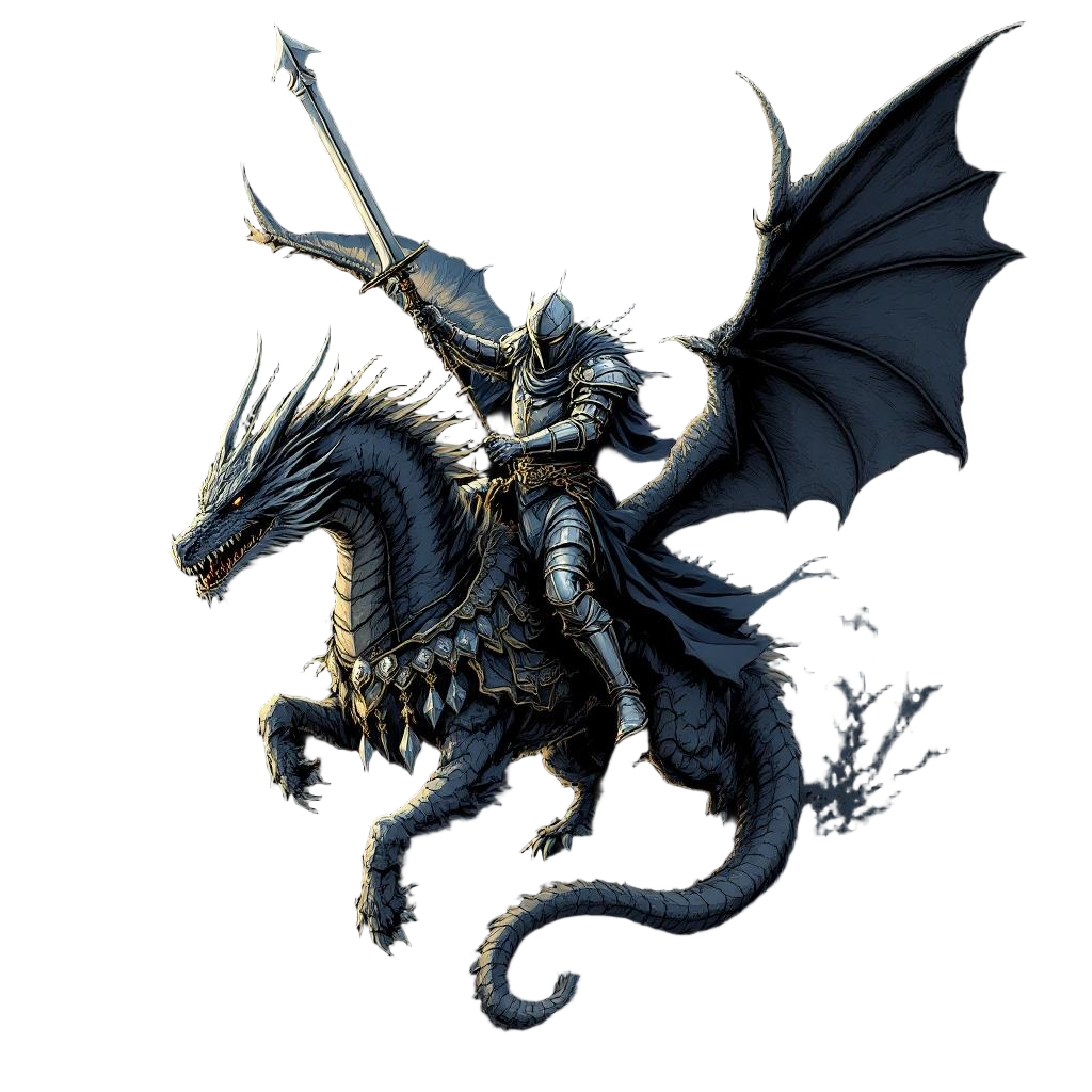 A knight riding a dragon into battle together as allies, not enemies, epic partn