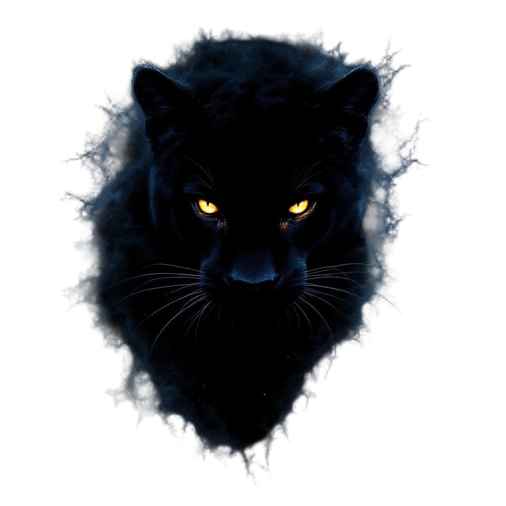 A shadow panther dissolving into the midnight darkness, only golden eyes visible