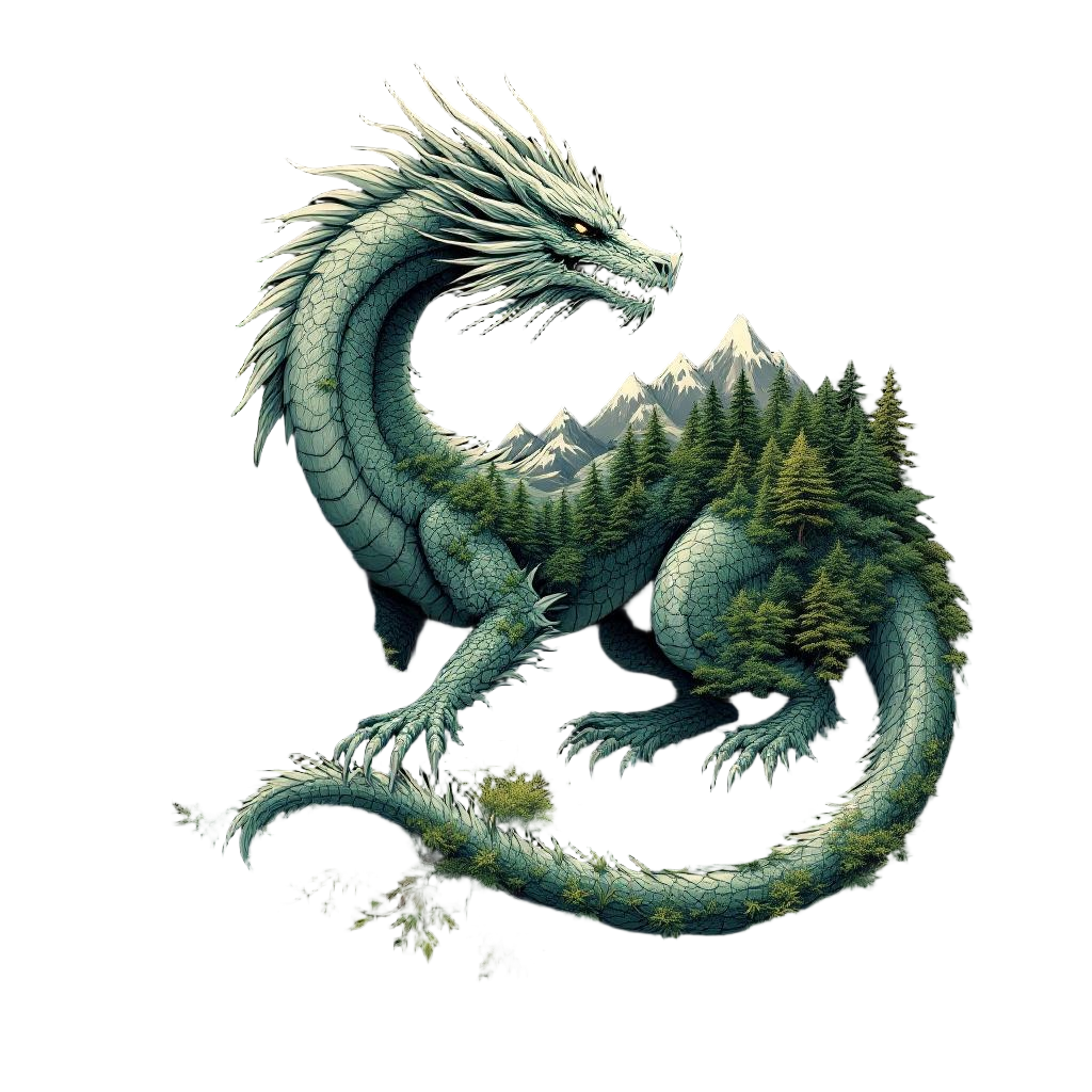 A Dragon with Mountains and Forests Growing on Its Back