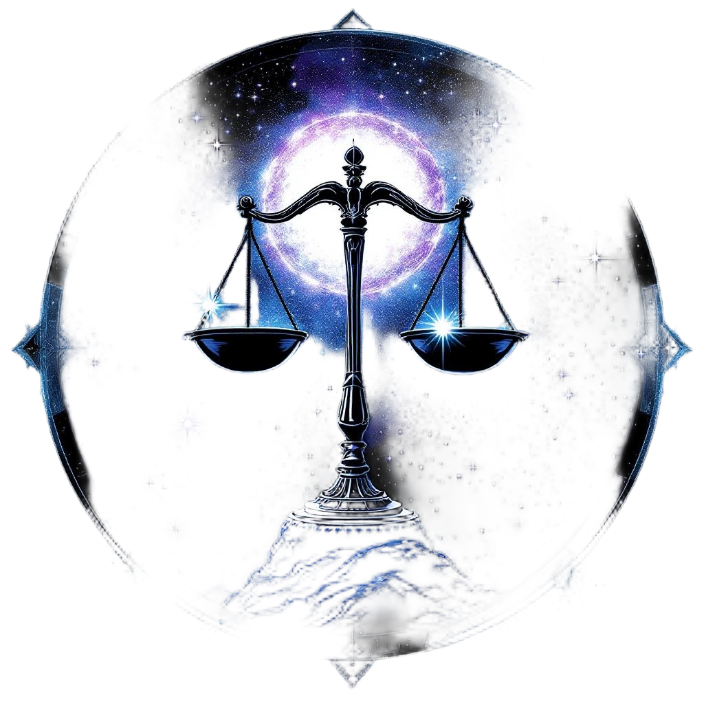 Libra the cosmic scales of justice balanced between light and dark, stars and vo