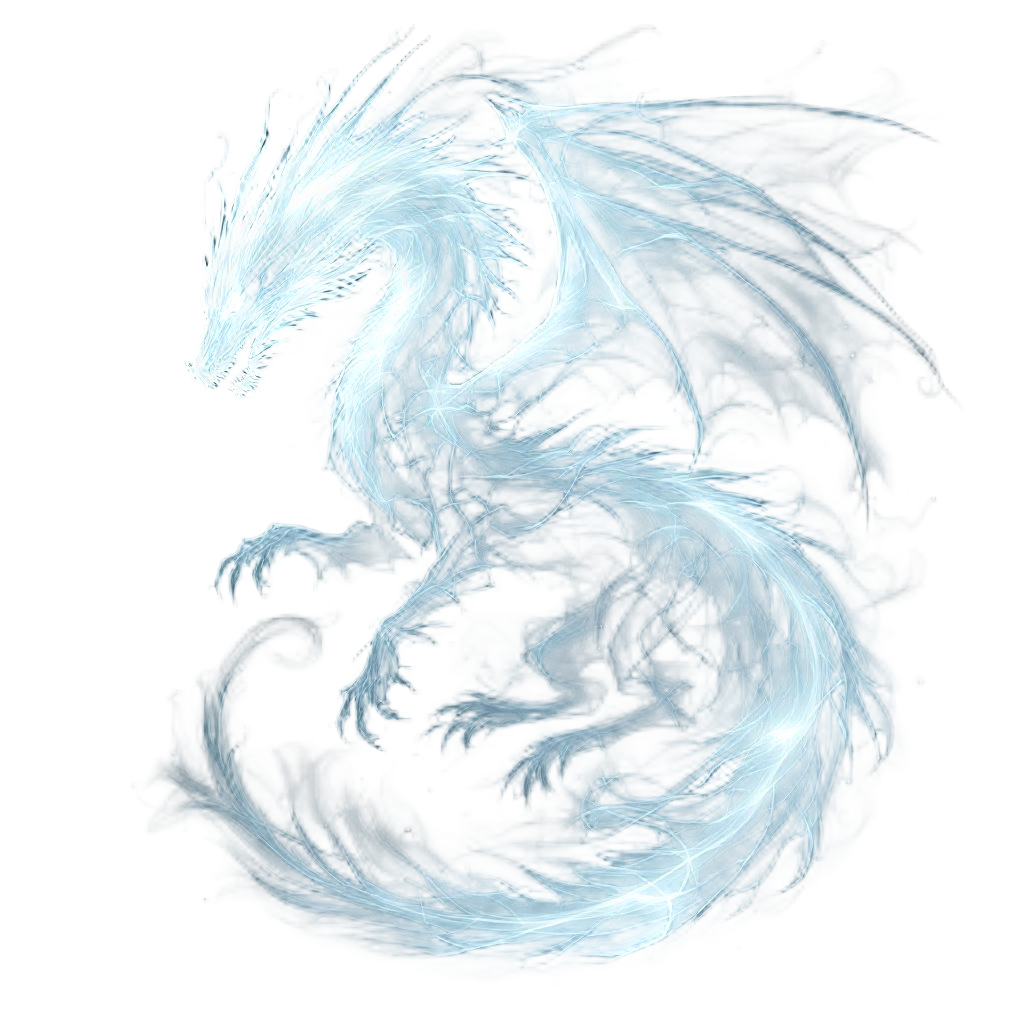A ghostly transparent dragon made of swirling mist and moonlight, ethereal and h