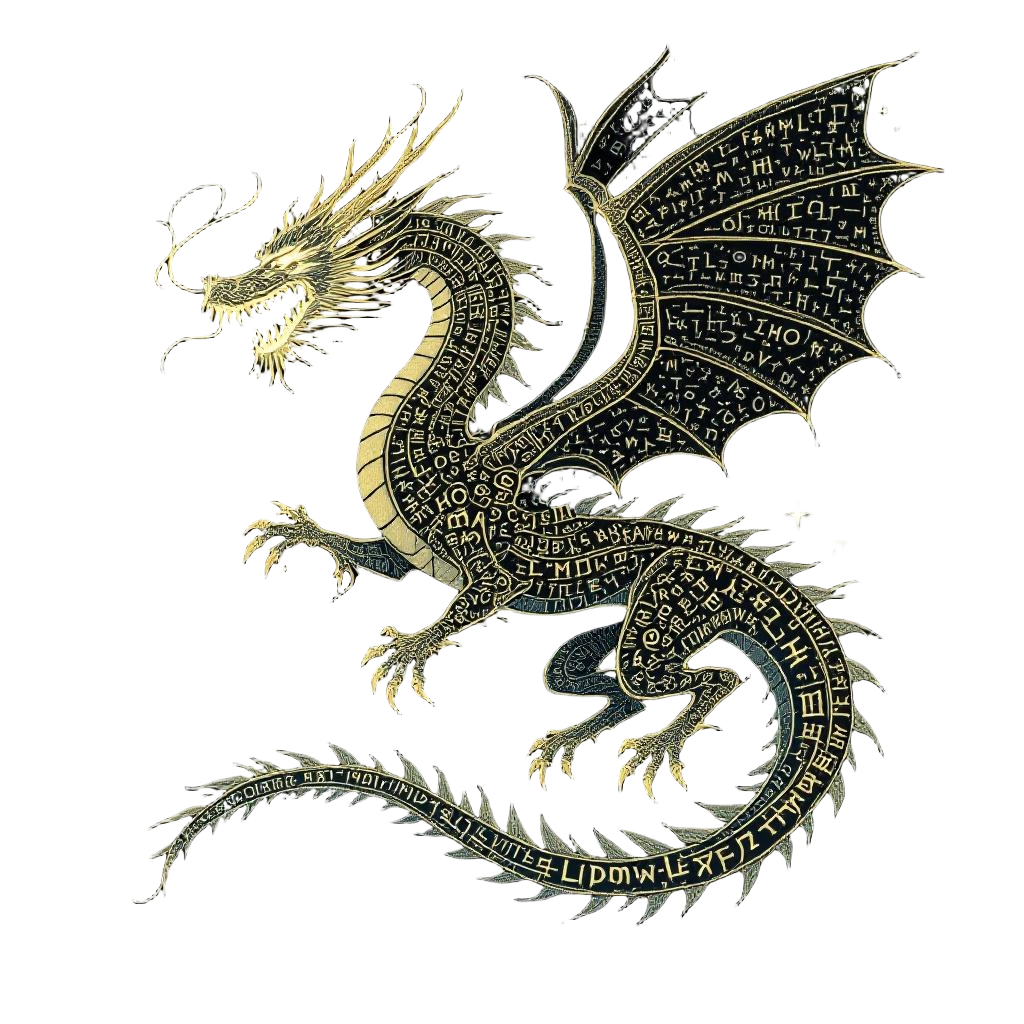 A dragon covered in glowing Elder Futhark runes, Norse magical beast, ancient po