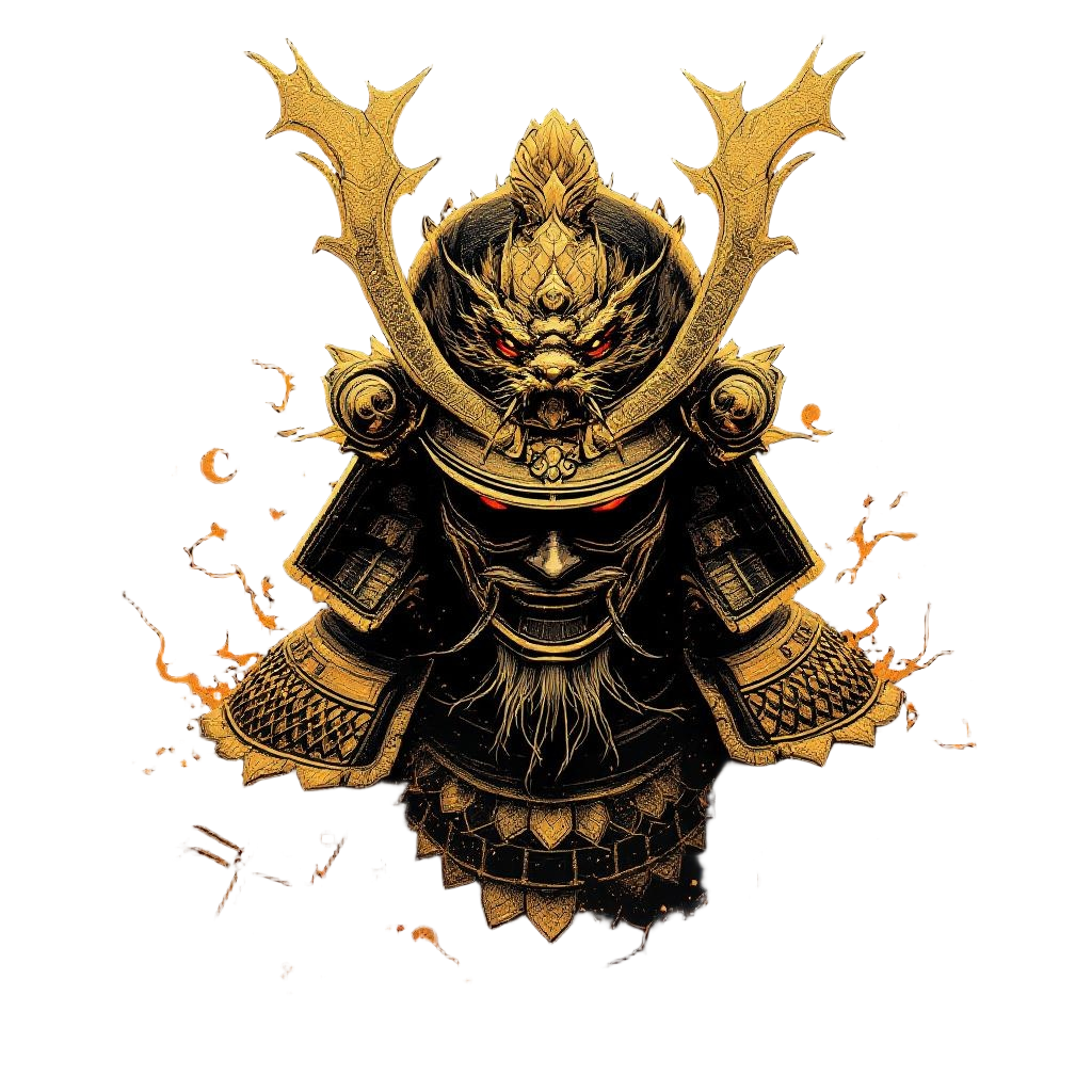 A samurai in legendary golden dragon-scale armor, the ultimate warrior, dragon m