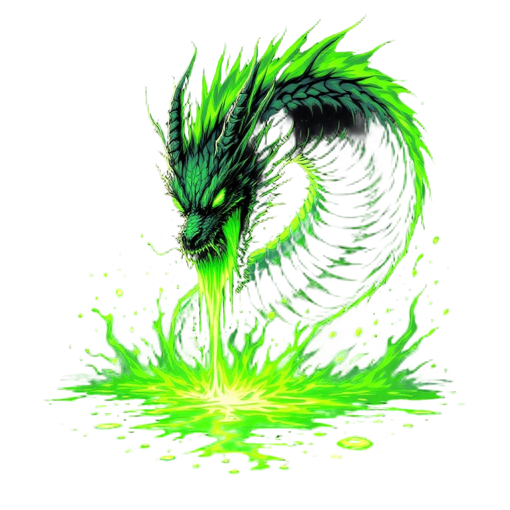 A venomous dragon drooling acid that melts the ground below, toxic green, poison